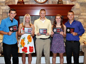 Among students honoured at Pauline Johnson Collegiate's athletic banquet are Austin Wagenaar (left), Madeline Dailey , Lukas McDowall, Sammy Burbridge and Chris Archi. (Submitted Photo)