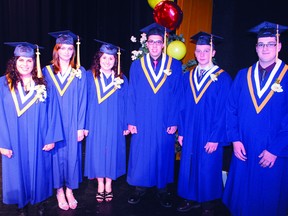 École Secondaire Publique L’Équinox proudly graduated the Class of 2013 on Wednesday. Here are the graduates (left to right) Stephanie Gaines, Meghan Kolody, Melanie Gaines, Samuel Pleau, Phil Taylor and Nathan Durepeau.