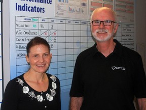 Angie Dobbrick, a manager with Royal Brisbane and Women's Hospital in Brisbane, Australia stands with St. Thomas Elgin General Hospital CEO Paul Collins. Dobbrick recently visited St. Thomas for a knowledge exchange exercise.