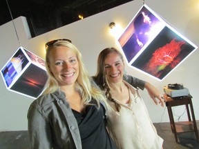 The Illumination Room is a new art gallery and studio in downtown Sarnia just opened by three local artists. Owners Jenny Rome, left, and Olivia Cataford pose with Cataford's unique light installations. Missing is co-owner Evelyn Dillon who also teaches at Lambton College.  (CATHY DOBSON/THE OBSERVER/QMI AGENCY)