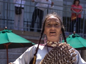 Lisa Cadue, in traditional aboriginal dress danced in Springer Market Square during the National Aboriginal Day celebrations in Kingston.
Sam Koebrich for The Whig-Standard
