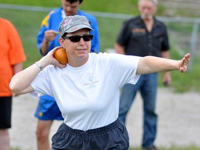 A handful of athletes descended on Iroquois Falls Secondary School on Saturday. Some athletes were there to have fun and catch up with friends, while others took the time to practice in order to prepare for the Special Olympics Provincial Championship in July. Athlete Stella Arezza gets ready in the shot-put event.