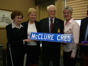 In this Recorder and Times file photo, Ray McClure stands with wife Helen and daughters Pam and Lee.