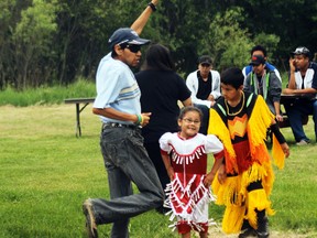 A small group of dancers give it their all at the Neechee Friendship Centre’s powwow on Friday, June 21.