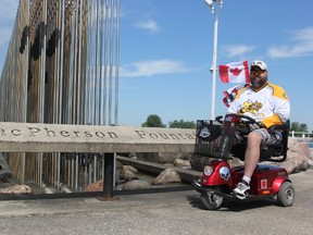 Local resident John Thompson is the founder of the new Sarnia Mobility Club. Thompson is organizing a weekly Sunday ride by the waterfront for local residents who use a power chair or mobility scooter. The weekly ride will begin Sunday, July 7.
LIZ BERNIER/ THE OBSERVER/ QMI AGENCY