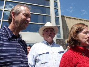 High River Mayor Emile Blokland, Nanton Mayor John Blake and Alberta Premier Alison Redford