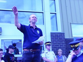 High River Mayor Emile Blokland has been providing daily updates to evacuees from the High River flooding at the Tom Hornecker Recreation Centre.