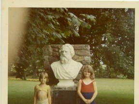 A snapshot of Janet, 7, and Virginia MacDonnell, 9, (now Eichhorn) at the Park of Evangeline, Nova Scotia, during one of the family’s many road trips.