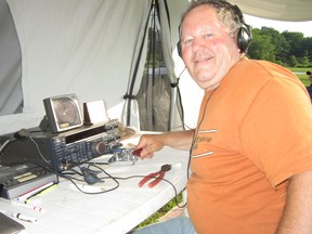 Gerry O’Robko of Simcoe, president of the Norfolk Amateur Radio Operators, spoke to fellow ham radio operators from far and wide during a 24-hour emergency communications radio-thon near Turkey Point this weekend. (MONTE SONNENBERG Simcoe Reformer)