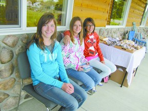 Friends, from left, Serena Leno, 13, Amber Provost, 12, and Jordyn Hoszouski, 12, offered baked goods at a one-time sale. The girls said they got help and ingredients from their mothers. Their goals for the money were simple. Serena said she needs a bridle for her horse. Jordyns said her horse needs a saddle. Amber’s was more general. “I want to raise money because I like wmoney.”