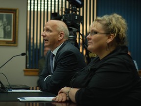 Greg Libitz and Donna Silver-Smith of St. Lawrence College's corporate learning centre present the final strategic plan to city council on Monday.
Cheryl Brink staff photo