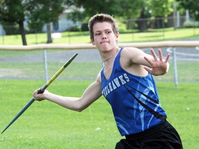 Gavyn McCabe practises his javelin technique.