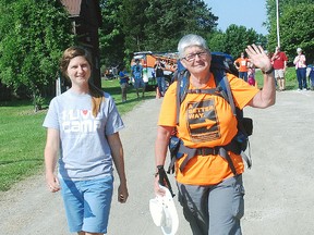 Meagen Pyper, left, walked with her mother Sandi as she started her trek Friday across Elgin county to promote the Pearce Williams Christian Centre 'Called to Grow' capital fundraising campaign Friday.