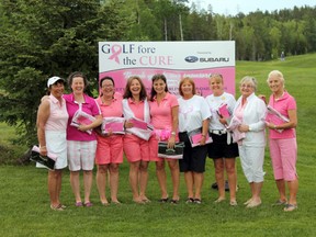 Top fundraisers from the seventh Golf Fore the Cure event held at Hollinger Golf Club on June 15 included, from left, Beverly LowAChee, Lyne Miron, Janice Viskovic, Jackie Harkins, Lauri-Ann Loreto Neal, Julie Landriault, Lorena Seerala, Karen Stefanic and Rachel Blaquire.