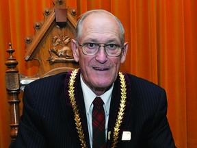 Westport Mayor Bill Thake poses in the counties council chamber after being elected United Counties warden by his colleagues in 2010. (Recorder and Times file photo).