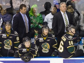 London Knights coach Dale Hunter and general manager Mark Hunter could find themselves in charge of the Canadian world junior team in 2015 when the tournament is held in Toronto and Montreal. (File photo)