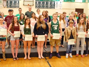 Kincardine District Secondary School honoured its students at the 25th annual awards assembly on June 19, 2013. Students who completed four years with 80%, or achieved 18 points, while taking a full course load were given the Senior Academic Award. (ALANNA RICE/KINCARDINE NEWS)