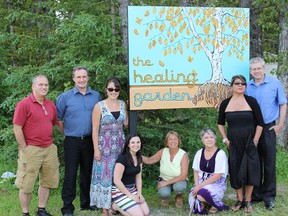 Councillor Brisson, MPP John Vanthof, Emma Taillefer, Kimberly Swayne, Sue Skidmore, Lillian Lalonde, Doreen Pichette and MP Charlie Angus at the Blessing of the Land Ceremony.