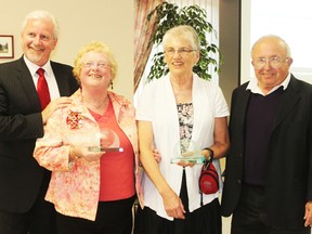 Seaforth Local Advisory Committee members Frances Teatero and Kay Mailloux are recognized by Alliance CEO Andrew Williams and board chair Dick Burgess as they retire from their positions at the HPHA annual meeting.