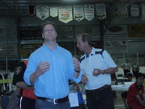 Rick Fraser, June 26 at an evacuee meeting at the Tom Hornecker Rec Centre in Nanton