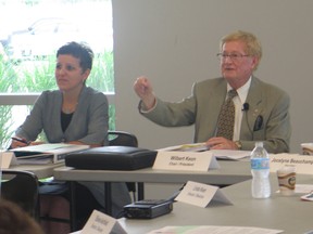 Champlain Local Health Integration Network (LHIN) CEO Chantale LeClerc sits beside board chair Dr. Wilbert Keon at their board meeting in Cornwall Wednesday.
KATHRYN BURNHAM staff photo