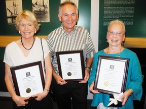 SARAH DOKTOR Simcoe Reformer
Norfolk's annual Dogwood Awards were handed out at the Port Dover Habour Museum on Wednesday. From left to right Ellen McIntosh-Green received a lifetime achievement award while Jack Addison was given the individual award and Cathy Thompson also received a lifetime achievement award.