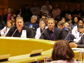 Joel Fingard and Sandy Bowman present to council Tuesday in support of the new combative sports commission. 

Andrew Bates/Today Staff