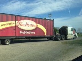 PHOTO COURTESY OF KEVIN GENEROUX. A mobile Tim Hortons location has been set up in Blackie to help give displaced residents a sense of normality.