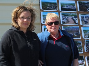 KASSIDY CHRISTENSE HIGH RIVER TIMES/QMI AGENCY Bonnie Wyatt, right, has been taken in by her daughter Jodie Macaulay, left. Bonnie's home is still under water and is unsure wether or not she wants to return to High River after facing such devastation.