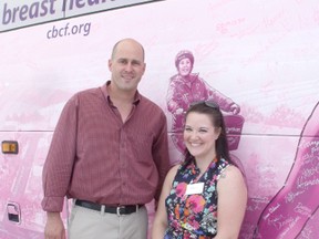MP, Huron Bruce, Ben Lobb stopped by to sign the Canadian Breast Cancer Foundation’s Pink Bus and get a tour Thursday afternoon at Shoppers Drug Mart. Lobb is pictured with Megan Primeau, communications manager for the Canadian Breast Cancer Foundation - Ontario region.