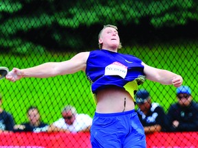 Brockville's Tim Nedow, seen here competing in discus at the 2012 Canadian Track and Field Olympic trials, threw to first-place finishes in both discus and shot put recently at the 2013 Canadian Track and Field Championships in Moncton, N.B.(TODD KOROL/FILE PHOTO)