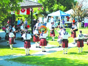 The Kenora Scottish Pipes and Drums entertained the crowd at Beatty Park during July 1 festivities in Keewatin.
