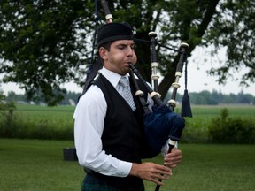 John Bellia, 18, was one of many bagpipers playing at the annual Highland Games in Embro on Monday. 

CODI WILSON/Sentinel-Review
