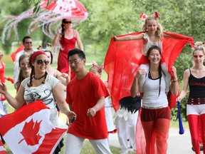 Members of Look-Up Theatre take part in Owen Sound's Canada Day celebrations at Kelso Beach Park on Monday. (JAMES MASTERS The Sun Times)