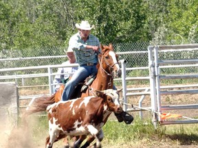 Steer wrestler Jerry Stojan is geared up for this year’s edition of the Teepee Creek Stampeded. (DHT FILE Photo)