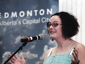 Edmoton's fifth and newest Poet Laureate Mary Pinkoski apeaks to guests at the Stanley Milner Library in Edmonton, Alberta on Wednesday, June 26 , 2013.  Perry Mah/QMI Agency