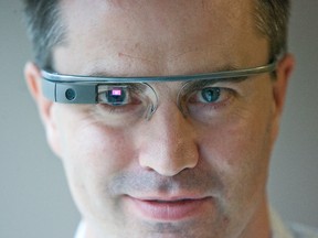David Ciccarelli of London, Ontario is the first Canadian to receive and use Google Glass, a tiny computer packed into a lens free frame that does everything a smart phone does using a hovering image projected above the eyes. (DEREK RUTTAN, The London Free Press)