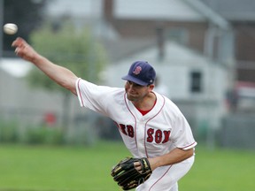 Brantford Red Sox pitcher Mike Meyers delivers a pitch to a Kitchener Panthers player Wednesday, July 3, 2013 during Intercounty Baseball League action at Arnold Anderson Stadium. (DARRYL G. SMART Brantford Expositor)