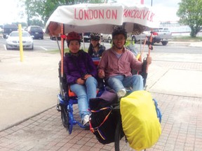 Originally from China, the Ma family of London Ontario are spending the summer pedaling across Canada on a bicycle built for three as a way to get to know their adopted country and its people better.