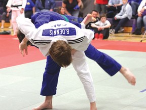 Kenora’s Ben Dennis tries to flip his opponent off the ground before throwing him onto the mat at the Lake of the Woods Judo Championships. Dennis and fellow J & M Judo Club member Thomas Hertz, are competing at the 2013 Canadian Judo Championships in British Columbia on July 4-7.