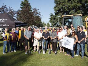 Sunlight bathed the McIntyre Park as the Schumacher Lions Club, representatives from Goldcorp and a long list of contributors gathered to celebrate the donation of $200,000 for the park. The money will go towards the construction of a new pavilion, which will further cement the park as a multi-purpose community facility.