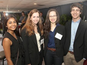 Included in a group of local students receiving help to start up their own summer job are, from left, Amelia Chand, Dominique Dupont-Jillings, Malak Elbatarny and Aaron Mendonsa.
Michael Lea The Whig-Standard
