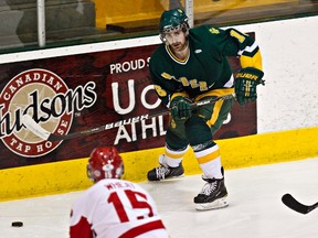 Sean Ringrose, seen here playing for the University of Alberta Golden Bears, scored the championship winning goal in overtime of the 1998 Brick Super Novice Hockey Tournament final. File Photo/QMI Agency
