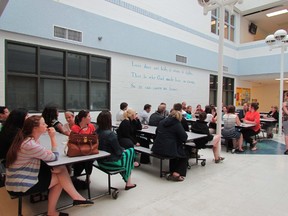Patricia Nameth speaking to new teachers during a year end wrap up barbecue. SUPPLIED PHOTO