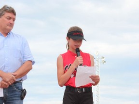 Libby Guy read the 'Ballplayers oath' during the opening ceremonies for the 2012 Softball Saskatchewan Squirt "B" Girls Provincial Championship on Friday at Spruce Haven Ballpark in Melfort.