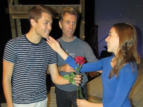 Rehearsals are well underway for The Fantasticks, this season's next production at Victoria Playhouse Petrolia running July 12 - 28. David Rogers, centre, is both the show's director and plays narrator El Gallo.  Here he works with leads Jonathan Gysbers (Matt) and Rebecca McCauley (Luisa). The Fantasticks is the world's longest running musical in its 53rd season in New York. CATHY DOBSON/THE OBSERVER/QMI AGENCY