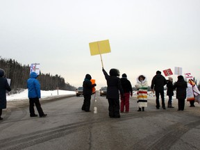 Protesters with the Idle No More movement block traffic on Highway 63 in early January 2013. Vincent McDermott/Today Staff