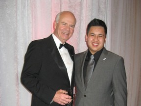 Cutline: Canadian broadcaster Peter Mansbridge poses with Northern student Graham Pedregosa at a recent Canadian Business Hall of Fame gala in Toronto. The 18-year-old received a $10,000 scholarship for his commitment to positive change. SUBMITTED PHOTO / THE OBSERVER / QMI AGENCY