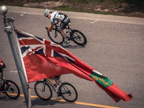 Photo Courtesy Jeremy Allen 
La Salette native David Byer (top) cycles through the competition during the Ontario Criterium Championships in Toronto on July 1. Byer placed second in the men's elite category.