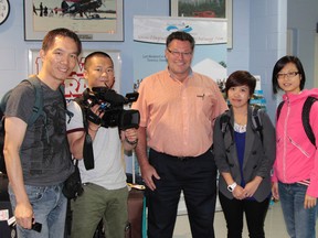 The Fairchild TV production crew arrived in Timmins Monday morning. From left to right, Alex Ngan, Ying Long, Guy Lamarche, Vincci Chung and Sherona Leung. Timmins Times LOCAL NEWS photo by Len Gillis.